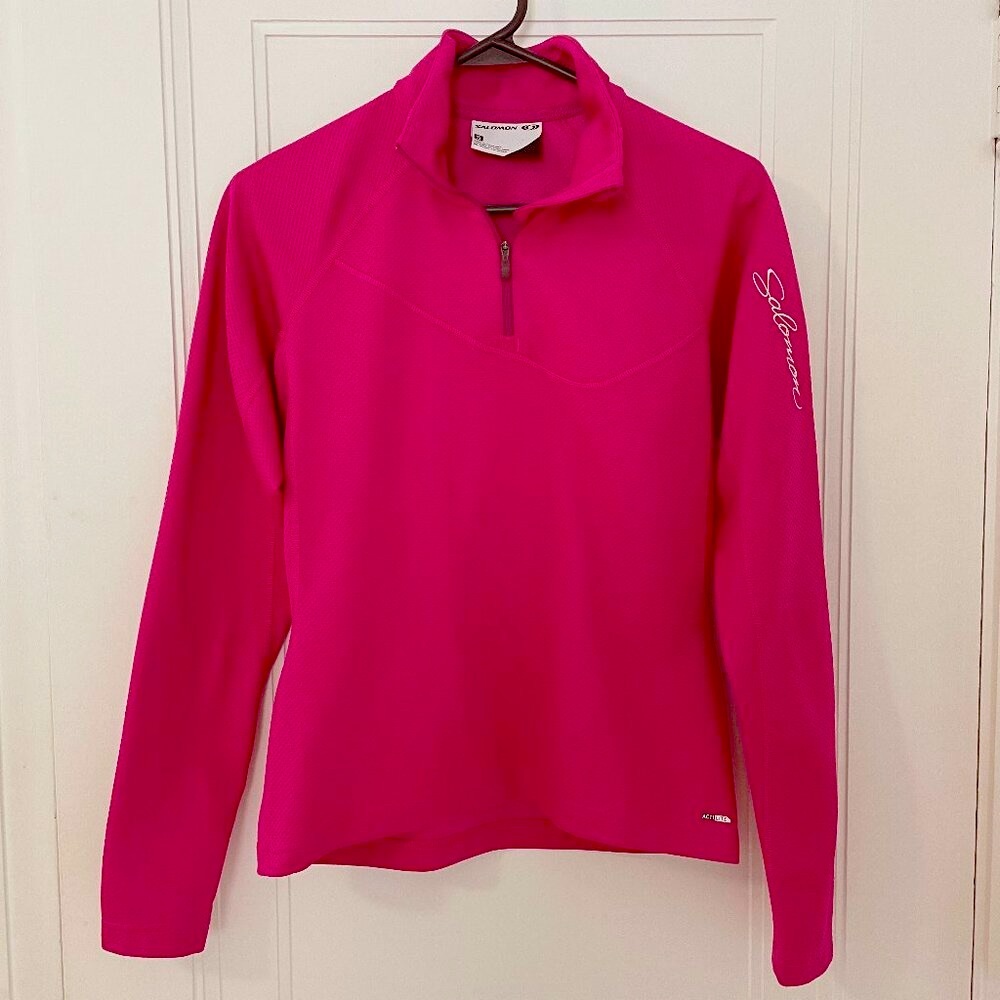 Salomon ActiLite quarter zip Long Sleeve Running Shirt Top Womens Small Pink ski